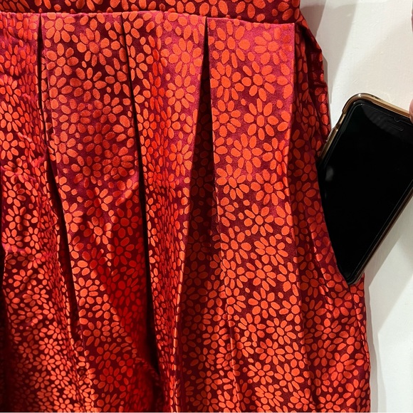 Ann Louise Roswald - Red Silk Dress w/ pockets - Size UK 10/US 4-6 - Picture 4 of 11